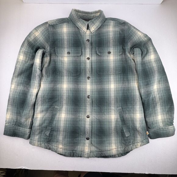 Carhartt Women's Jacket Large Fleece Lined Sherpa Flannel Snap Plaid Green - Picture 10 of 10